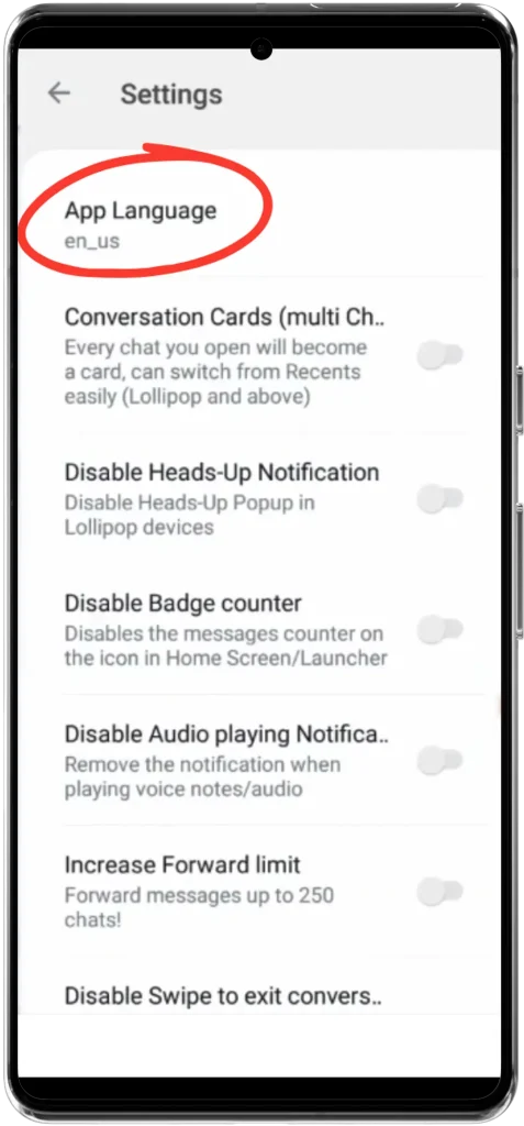 How to change language of GB WhatsApp 2 app language option